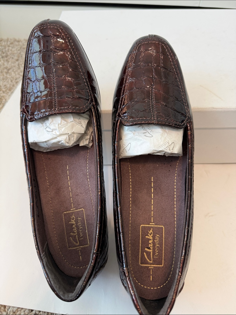 Women's Clarks Croc-Embossed Leather Loafers in Dark Brown - Picture 6 of 7